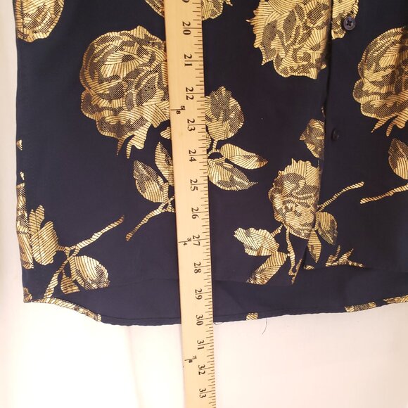 Suslo Red Collection Comfort Stretch Slim Fit Navy Blue and Gold Shiny Shirt XL - Picture 6 of 16